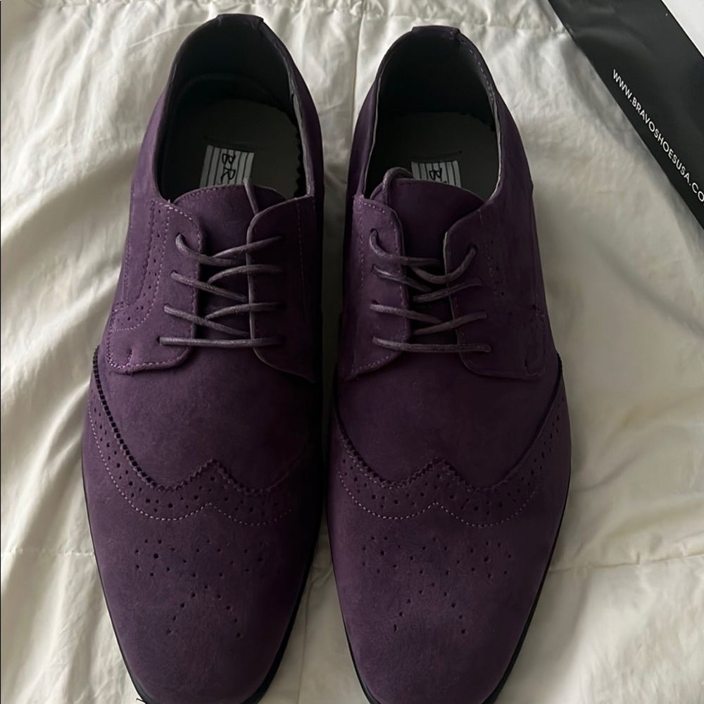 Purple Suede Derby Shoes with Pointed Toe